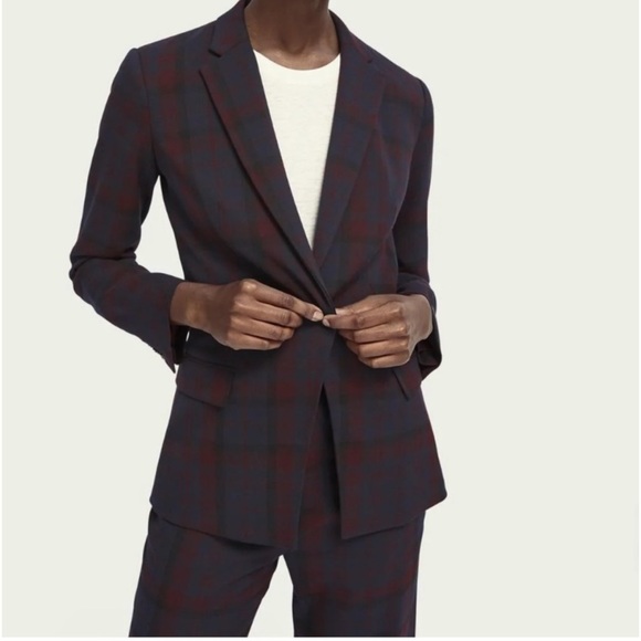 Scotch & Soda Jackets & Blazers - NWOT Scotch & Soda Navy and Burgundy Plaid Blazer - Size M
